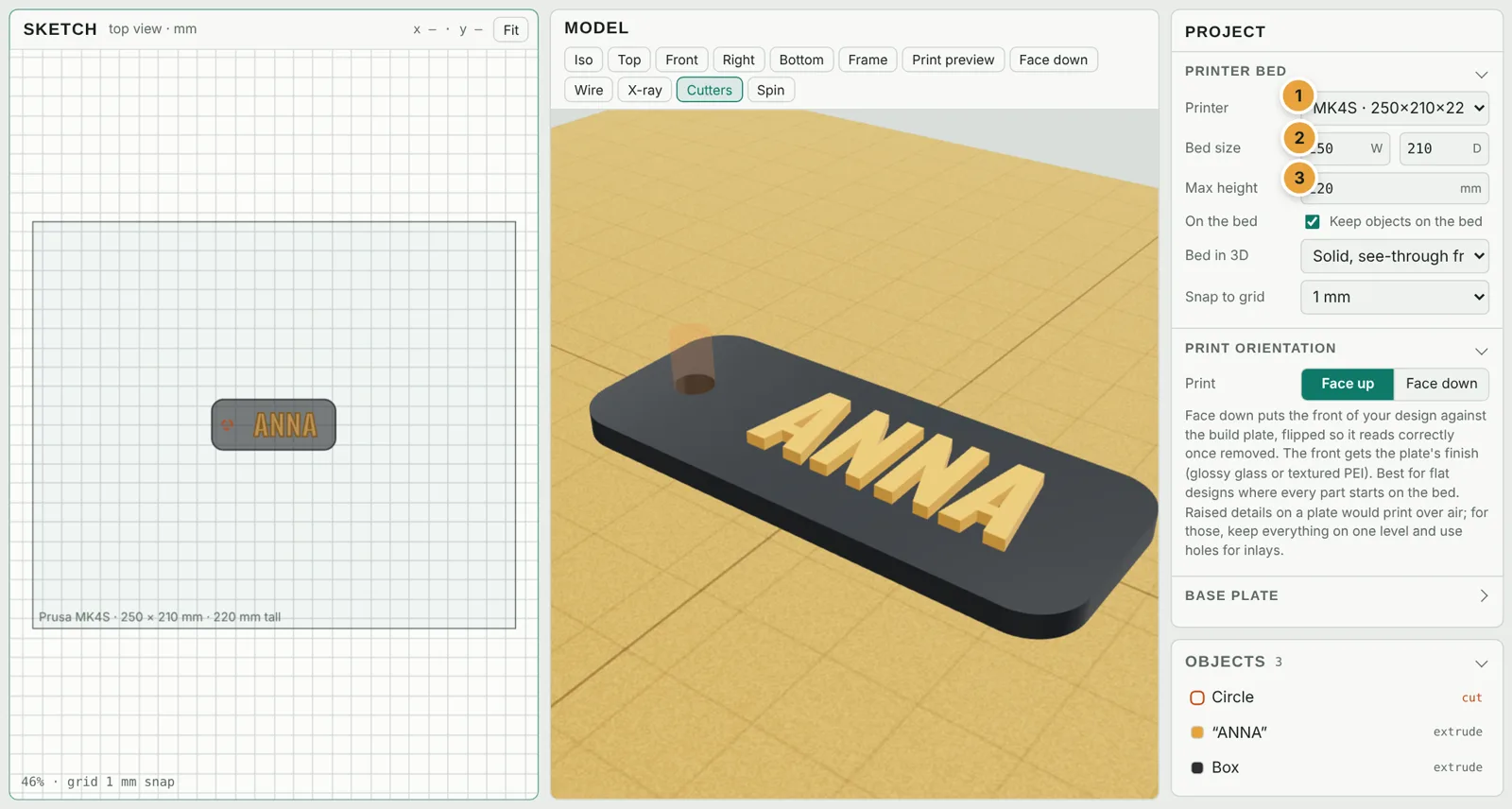 The Printer menu set to a Prusa MK4S